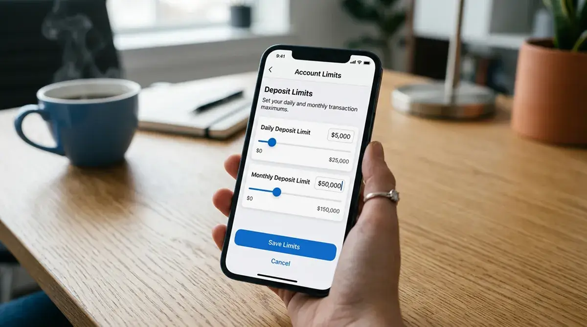 Pantalla de aplicación bancaria mostrando la configuración de límites de Bizum para pagos en comercios
