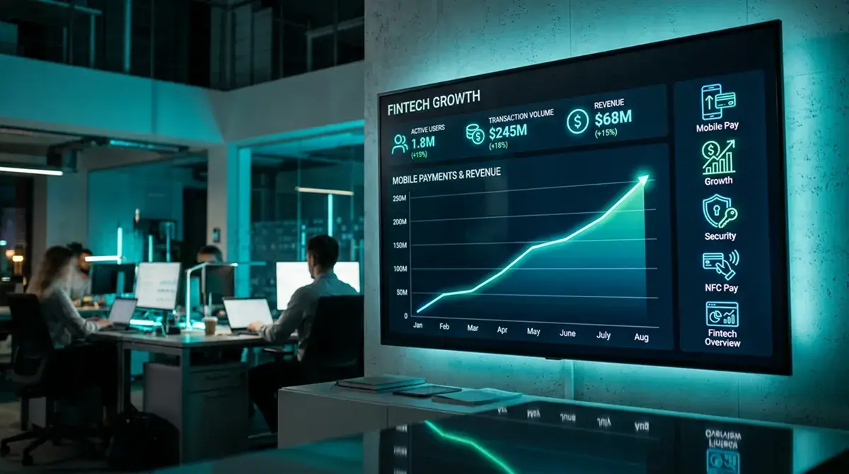 Gráfico de tendencia ascendente en una pantalla digital con iconos de pagos móviles y casino online